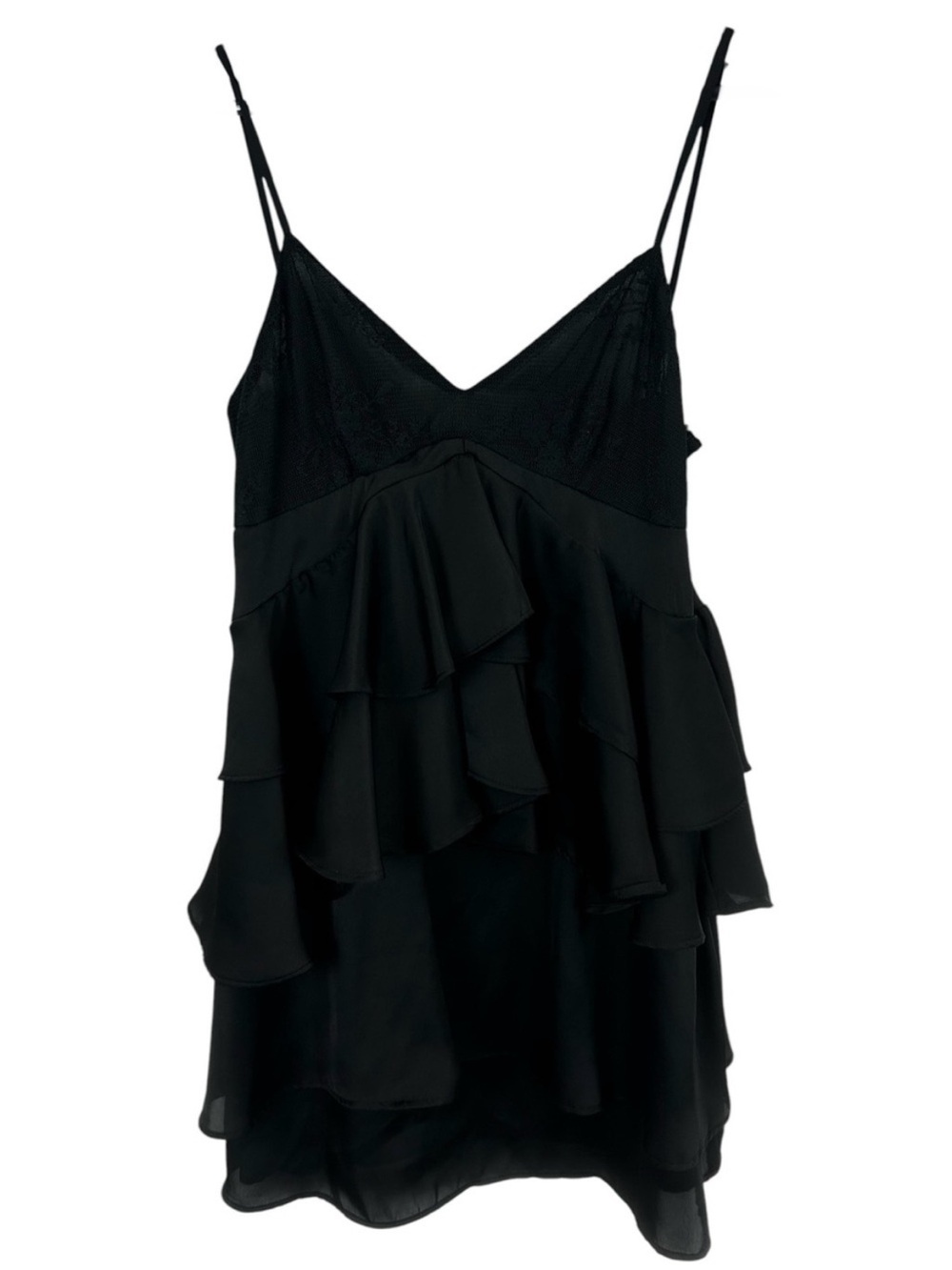 Zara Black Ruffle Spaghetti Strap Dress Size Medium